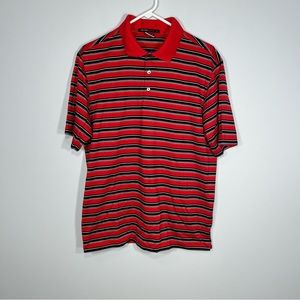 Tiger Woods Collection Polo Shirt Mens Medium Red Black Stripes Nike Golf DriFit